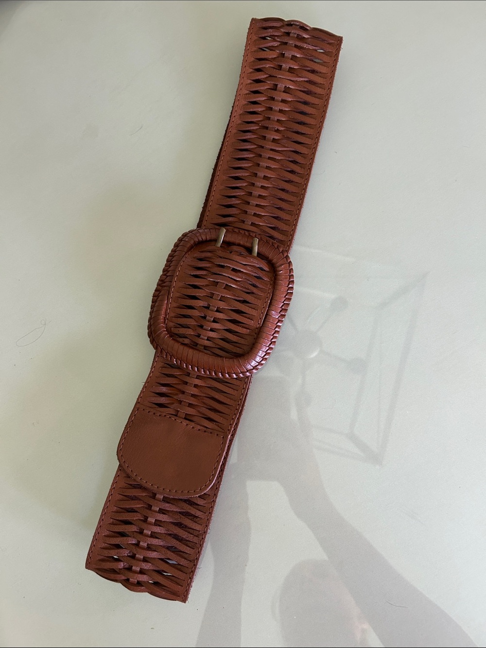 Braided Wide Waist Belt - Brown